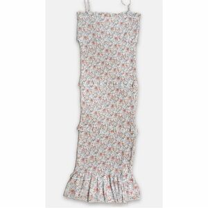 Mable Floral Ruffle Midi Dress Women's Large Stretch Tiered Boho Cottagecore